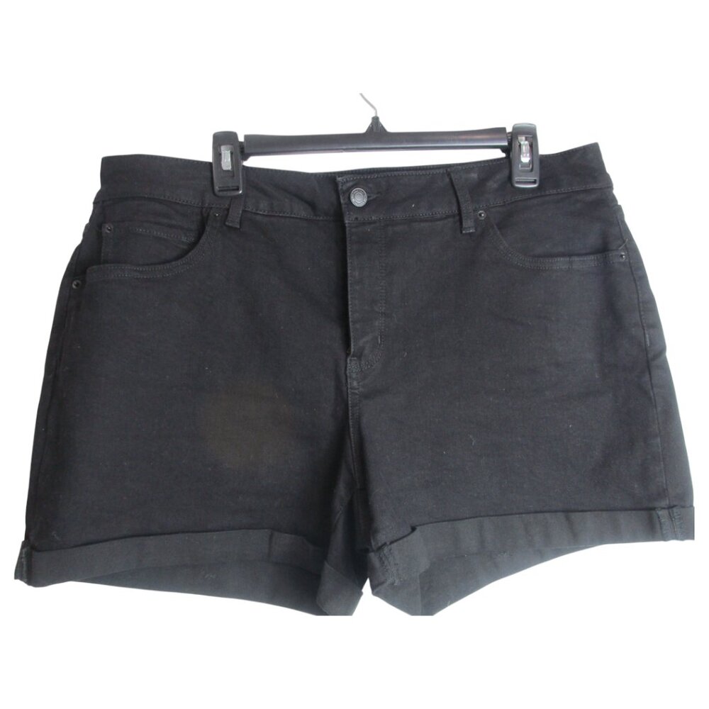 Time and Tru Curvy‎ Mom Jeans Short Women 16 Black Denim Stretch Mid Rise Cuffed